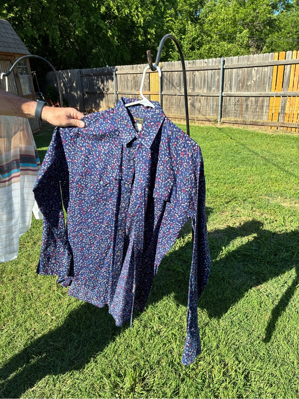 Men's Navy Floral-Print Long Sleeve Button-Down Shirt